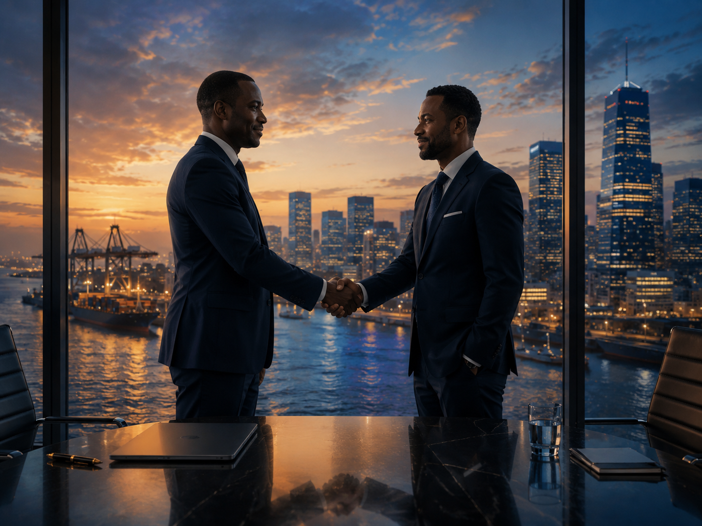 Business handshake at sunset